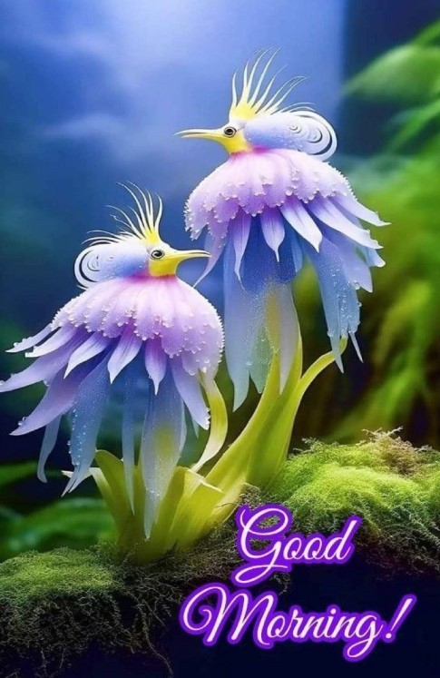 Image with good morning wishes and fantastic creatures