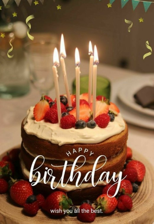 Greeting card with cake and candles with best wishes