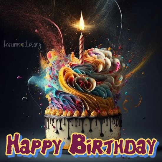 Colorful birthday cake with a candle